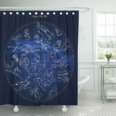 Constellation Shower Curtain Names of Stars Print for Bathroom 